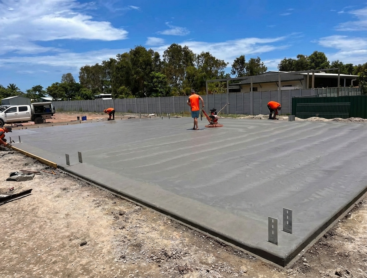 Workers power floating slab